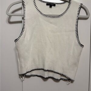Papermoon White Cropped Tank with Black Whipstitch Trim